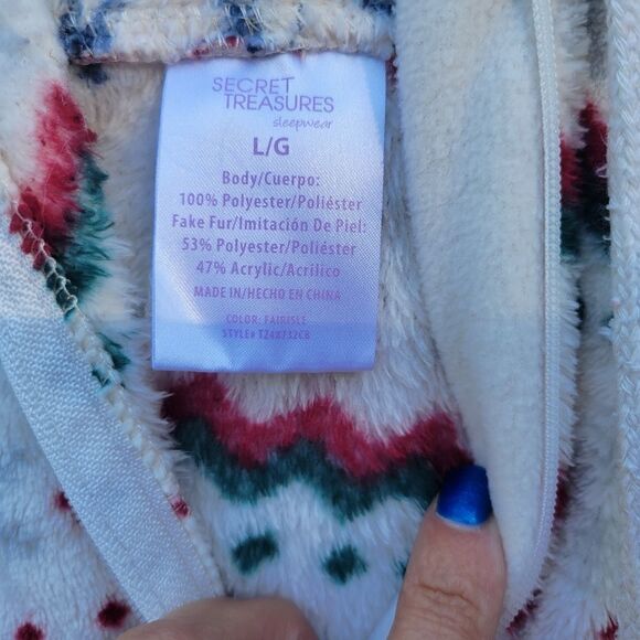 Secret Treasure  Fleece Long Sleeve Zip Sweater Full length Pajamas sz Large - Picture 11 of 11